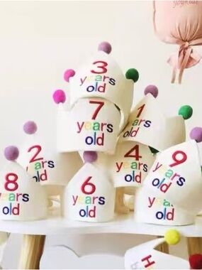1-9 Y Kids Birthday Crown Hat - White with Multicolor Numbers